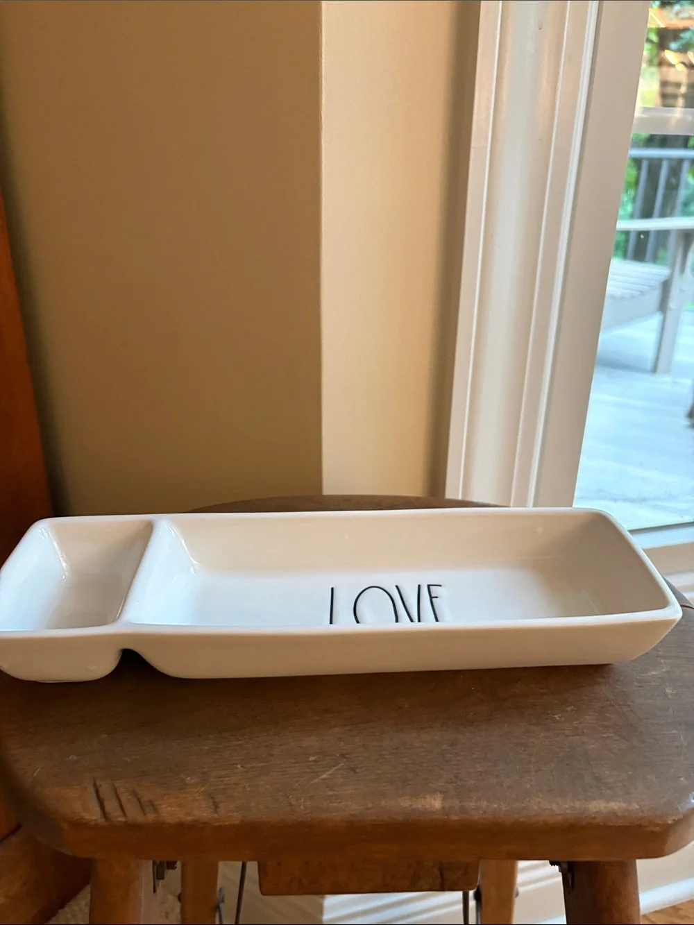 Rae Dunn White Ceramic Divided Tray with LOVE Lettering